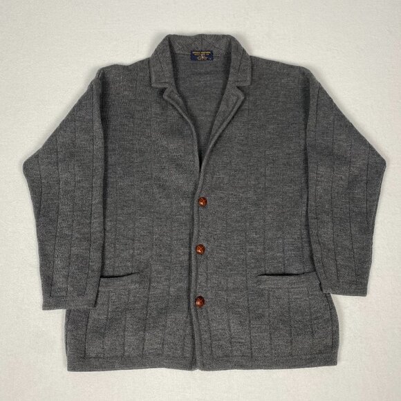 Vintage Brooks Brothers Wool Made in Italy Grey Knit Cardigan Jacket Coat XL